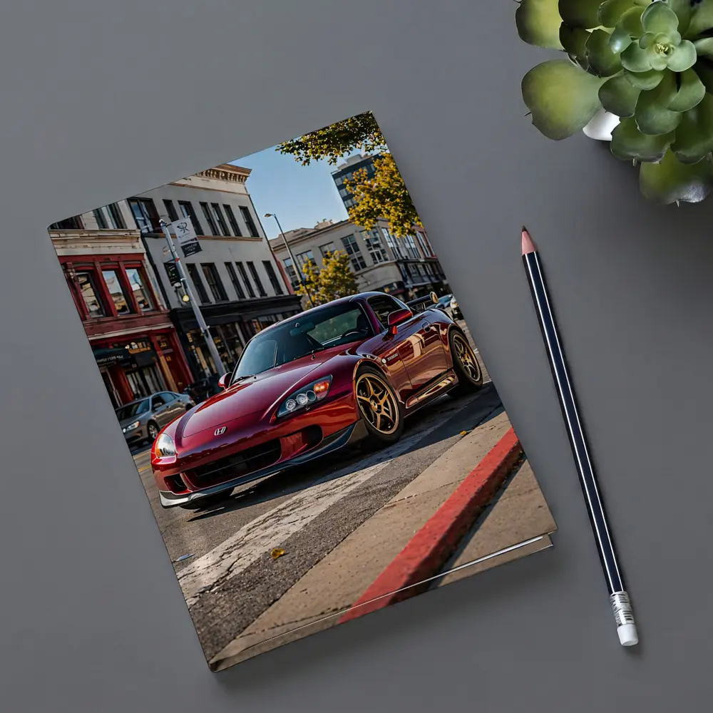 Honda S2000 Burgundy Downtown Street Scene – Notebooks
