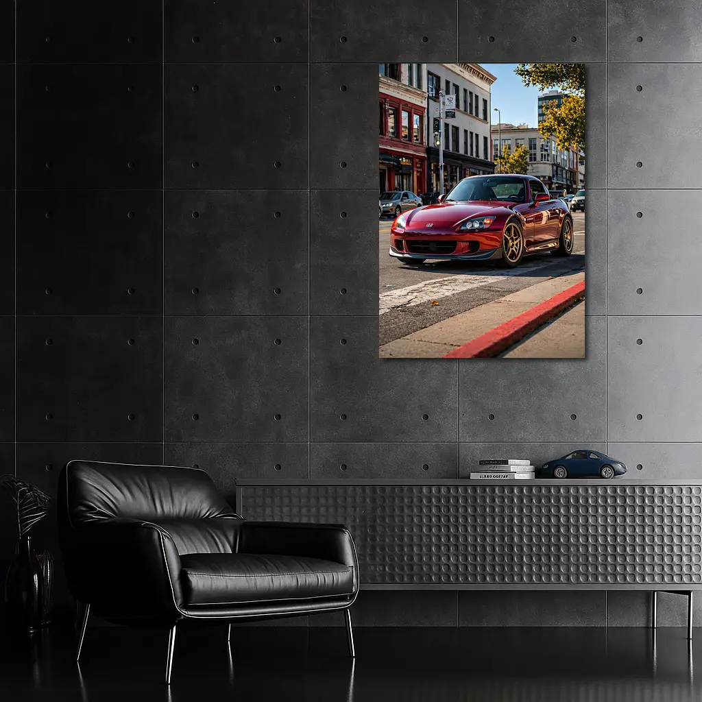 Honda S2000 Burgundy Downtown Street Scene – Wall Art