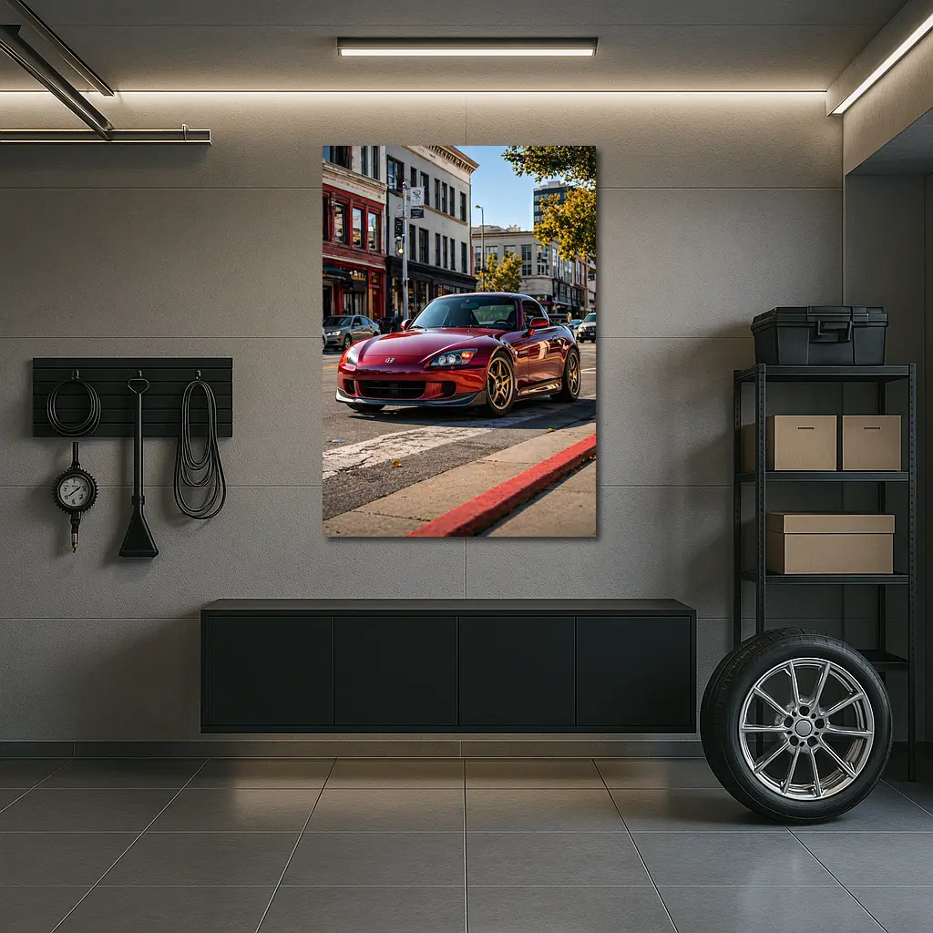 Honda S2000 Burgundy Downtown Street Scene – Wall Art