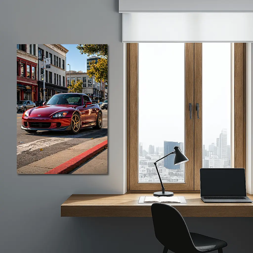Honda S2000 Burgundy Downtown Street Scene – Wall Art