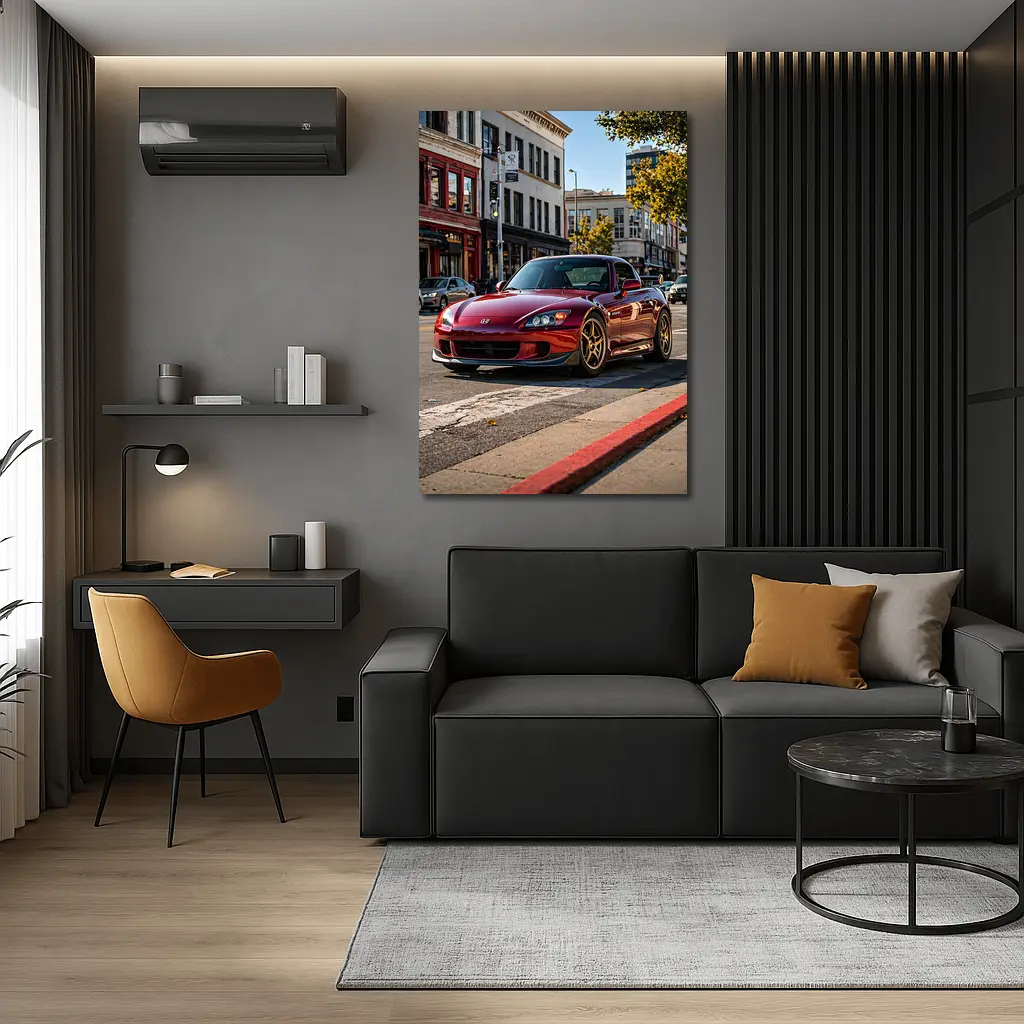 Honda S2000 Burgundy Downtown Street Scene – Wall Art