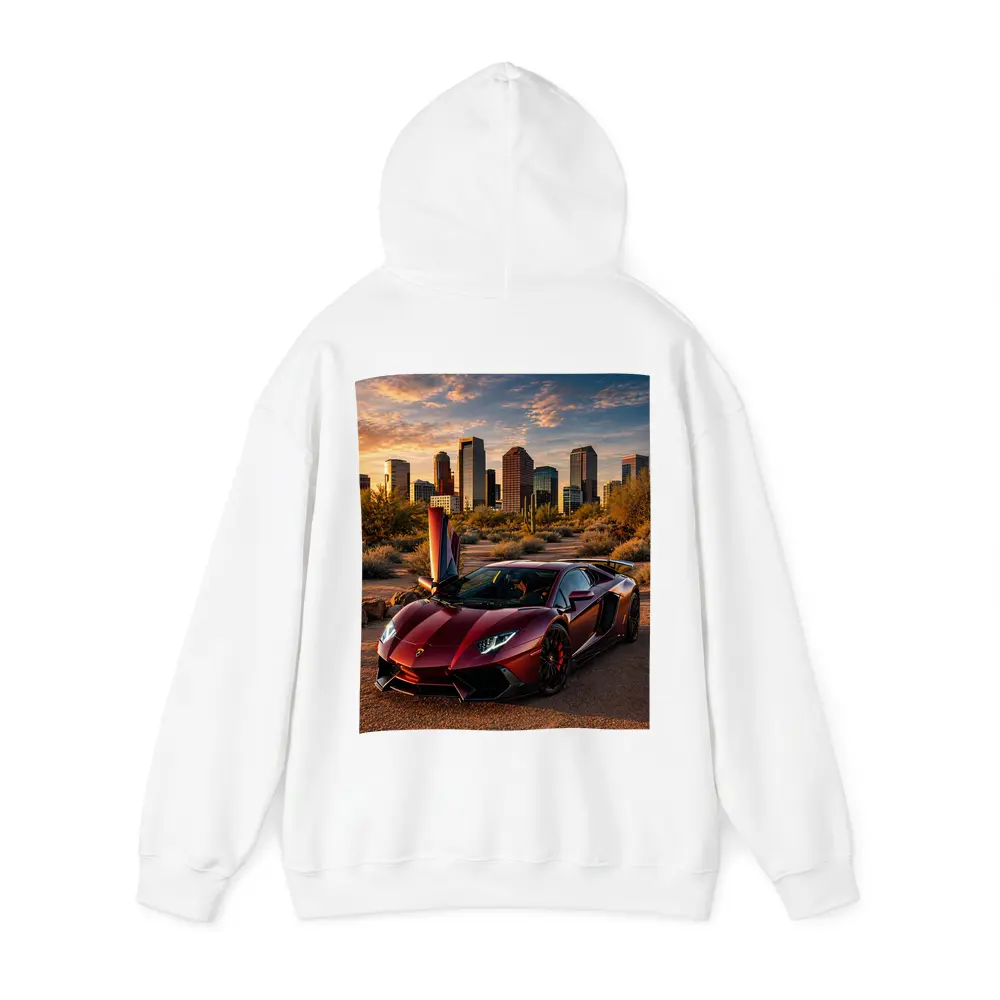 Lamborghini Aventador Burgundy Phoenix City Sunset – Hoodies