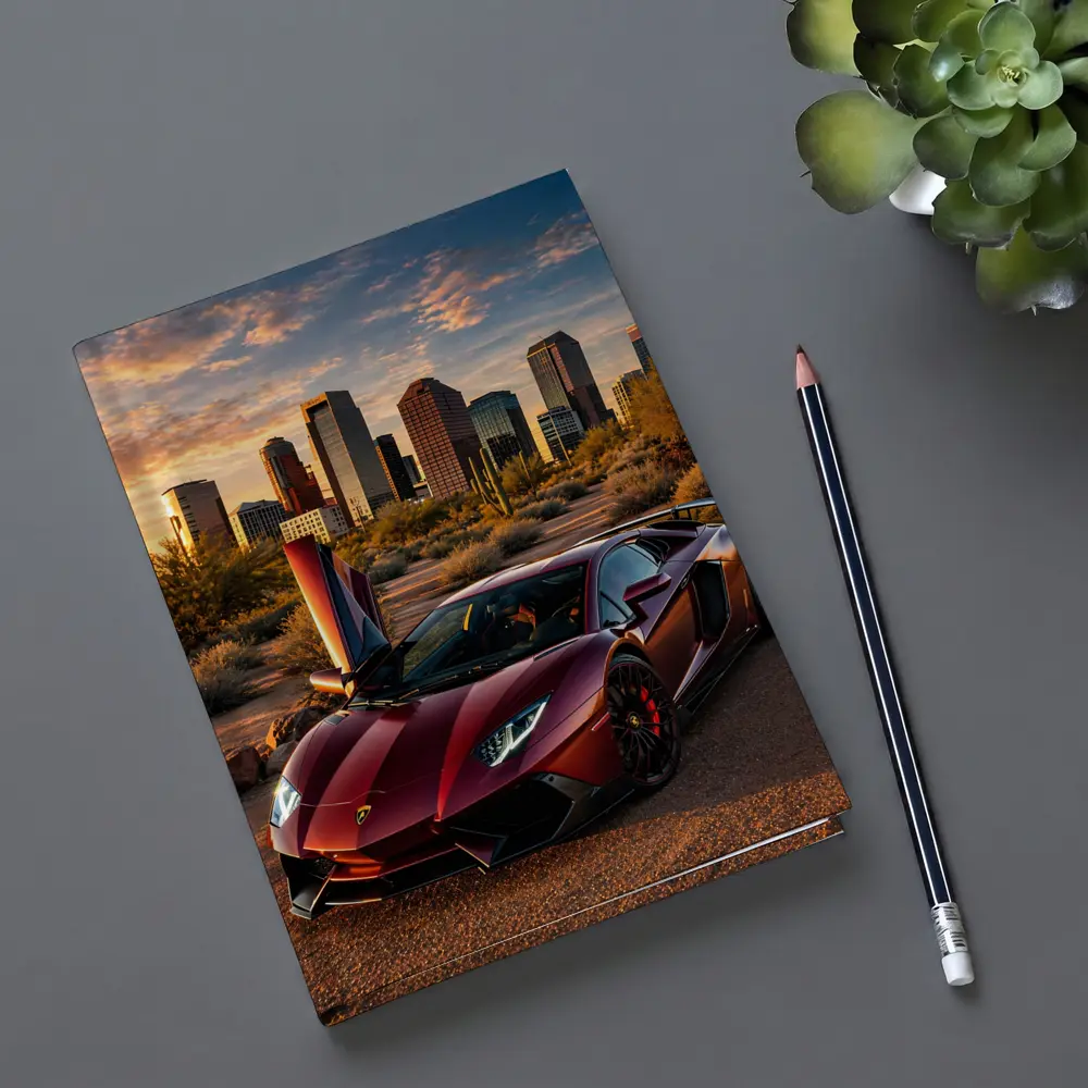 Lamborghini Aventador Burgundy Phoenix City Sunset – Notebooks