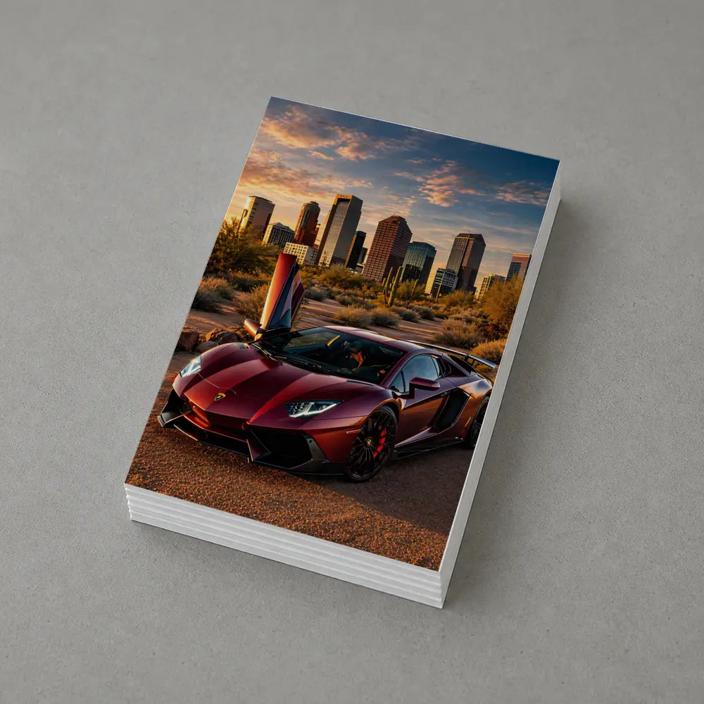 Lamborghini Aventador Burgundy Phoenix City Sunset – Postcards