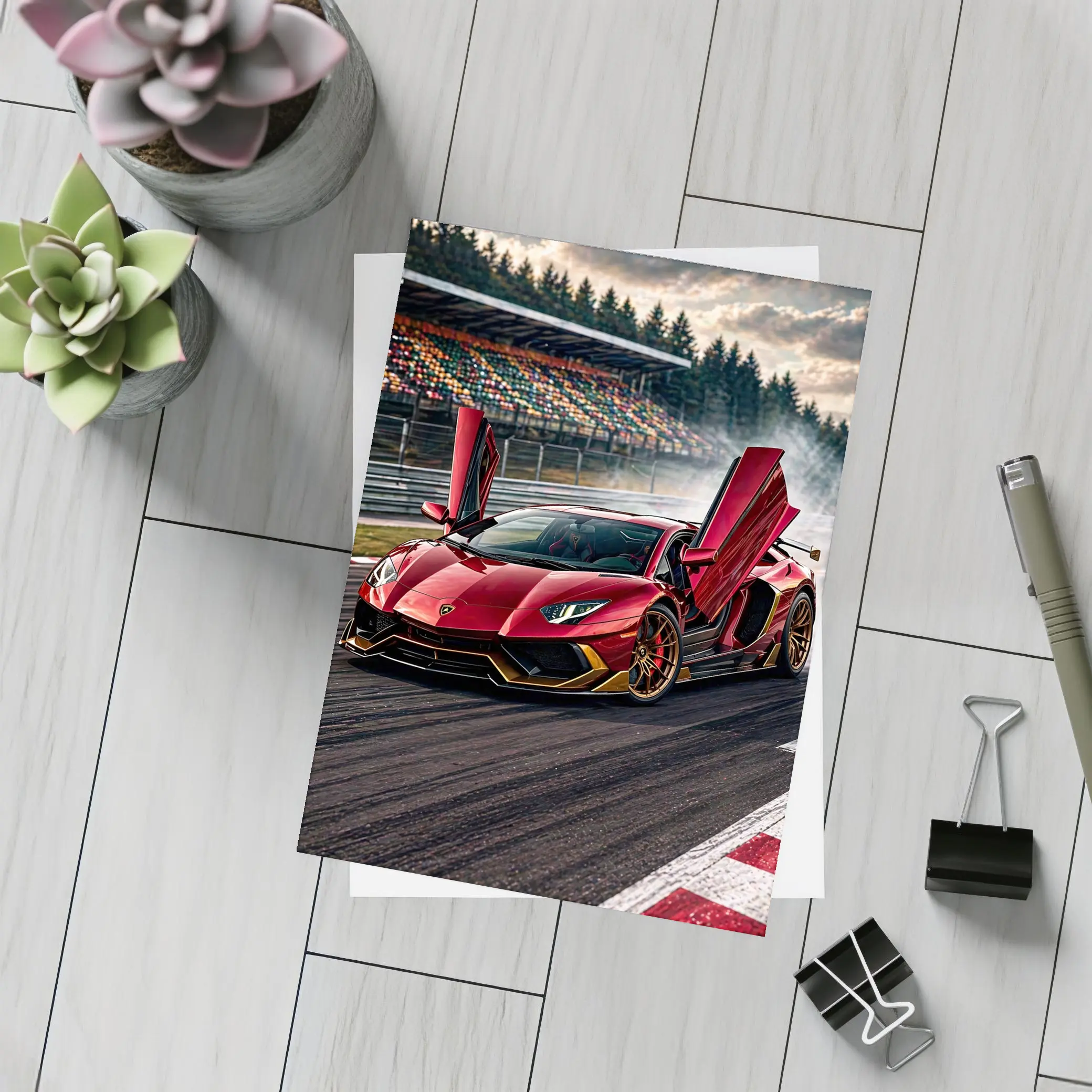 Red Lamborghini Aventador Drifting Race Track – Postcards