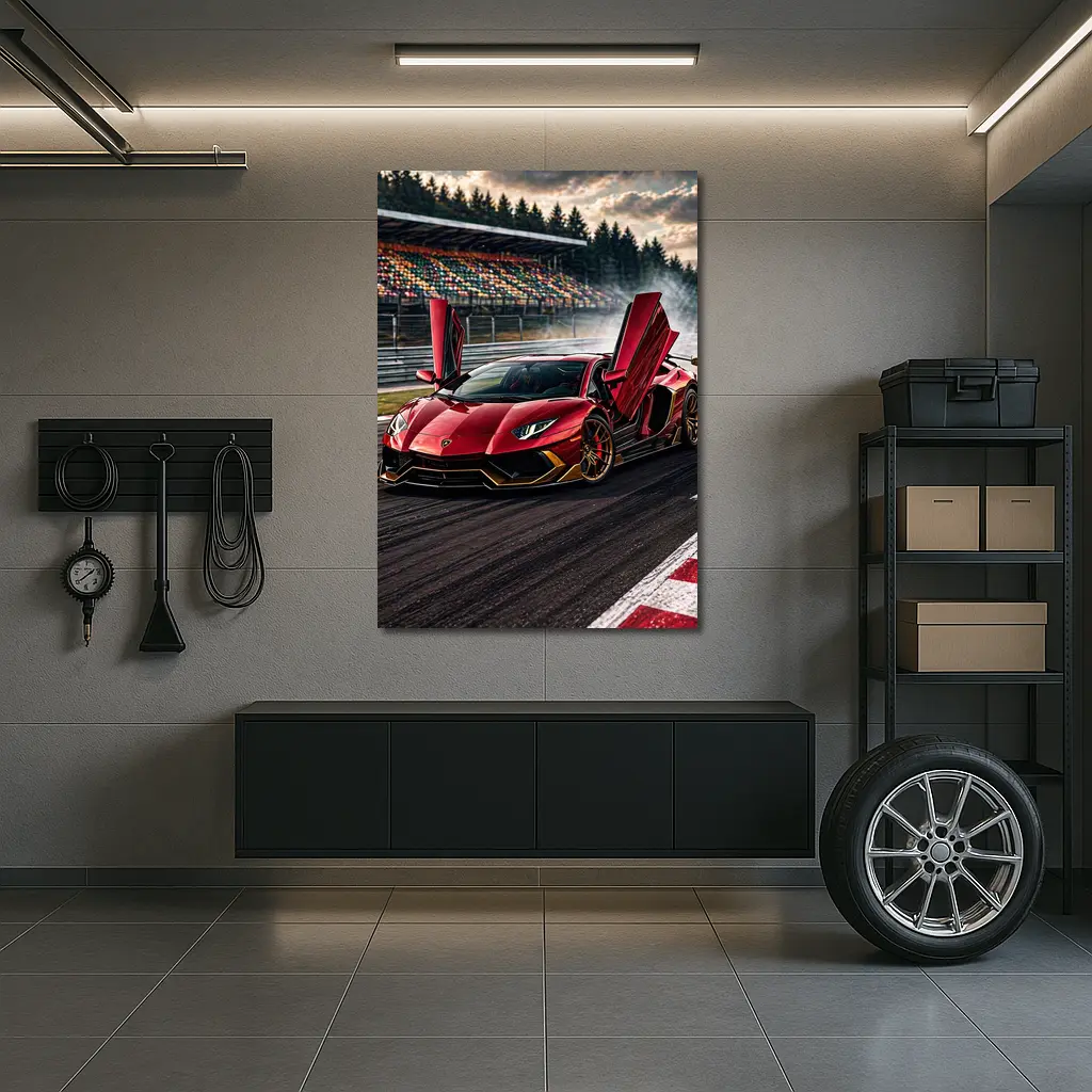 Red Lamborghini Aventador Drifting Race Track – Wall Art