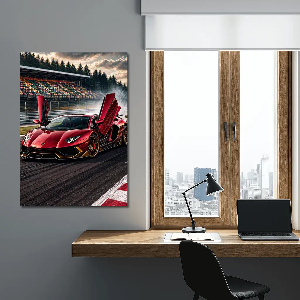Red Lamborghini Aventador Drifting Race Track – Wall Art