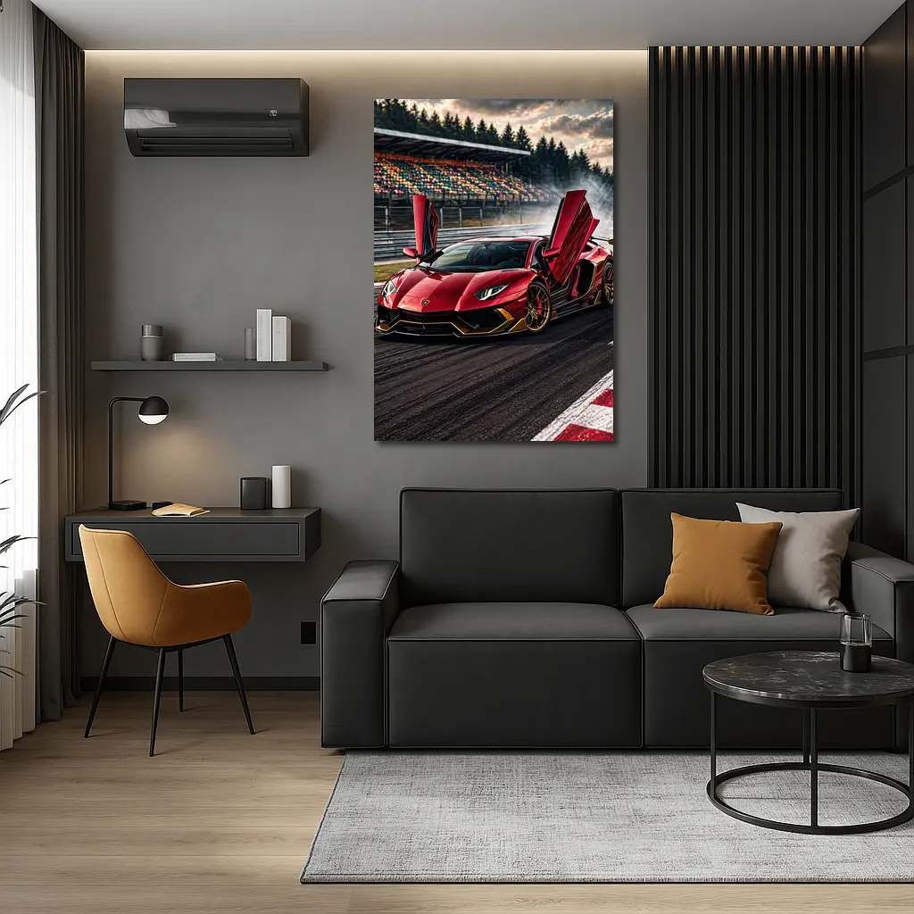 Red Lamborghini Aventador Drifting Race Track – Wall Art