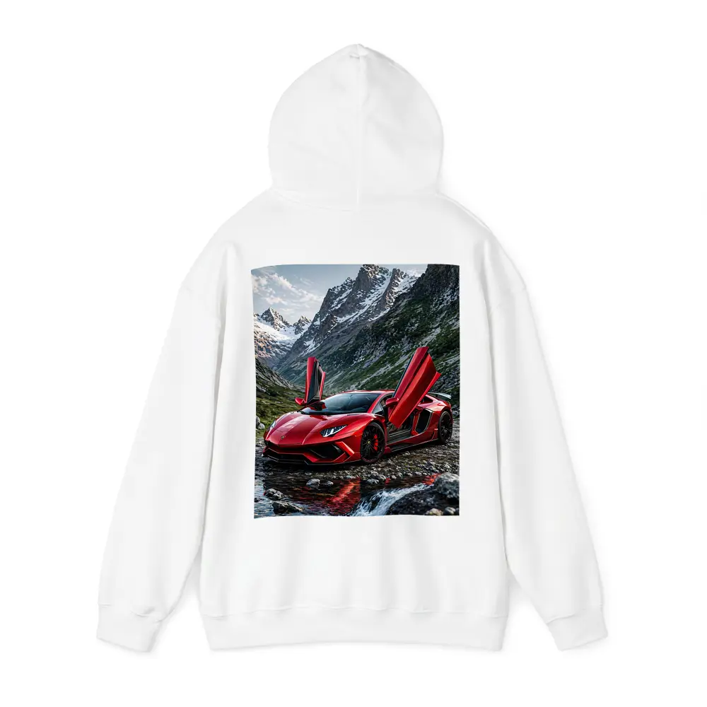 Red Lamborghini Aventador Mountain Alpine Setting – Hoodies