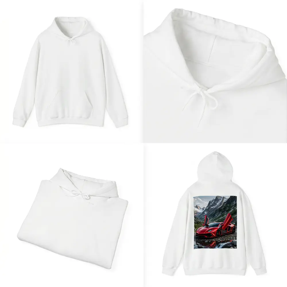 Red Lamborghini Aventador Mountain Alpine Setting – Hoodies