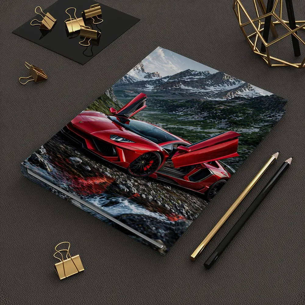 Red Lamborghini Aventador Mountain Alpine Setting – Notebooks