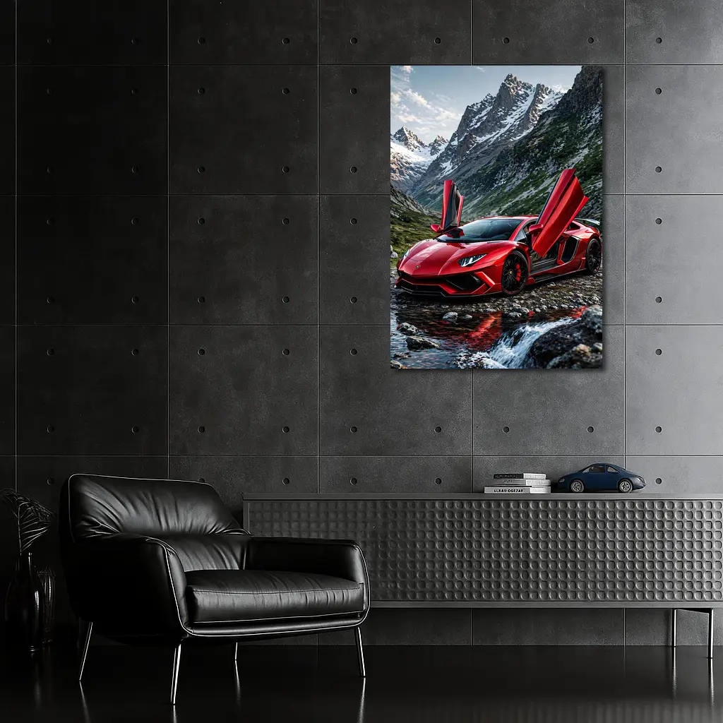 Red Lamborghini Aventador Mountain Alpine Setting – Wall Art