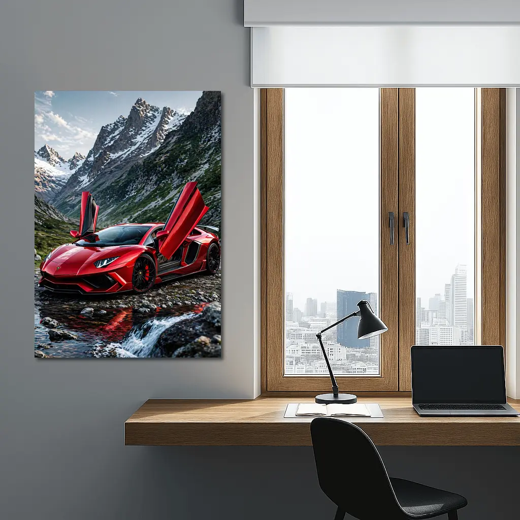 Red Lamborghini Aventador Mountain Alpine Setting – Wall Art