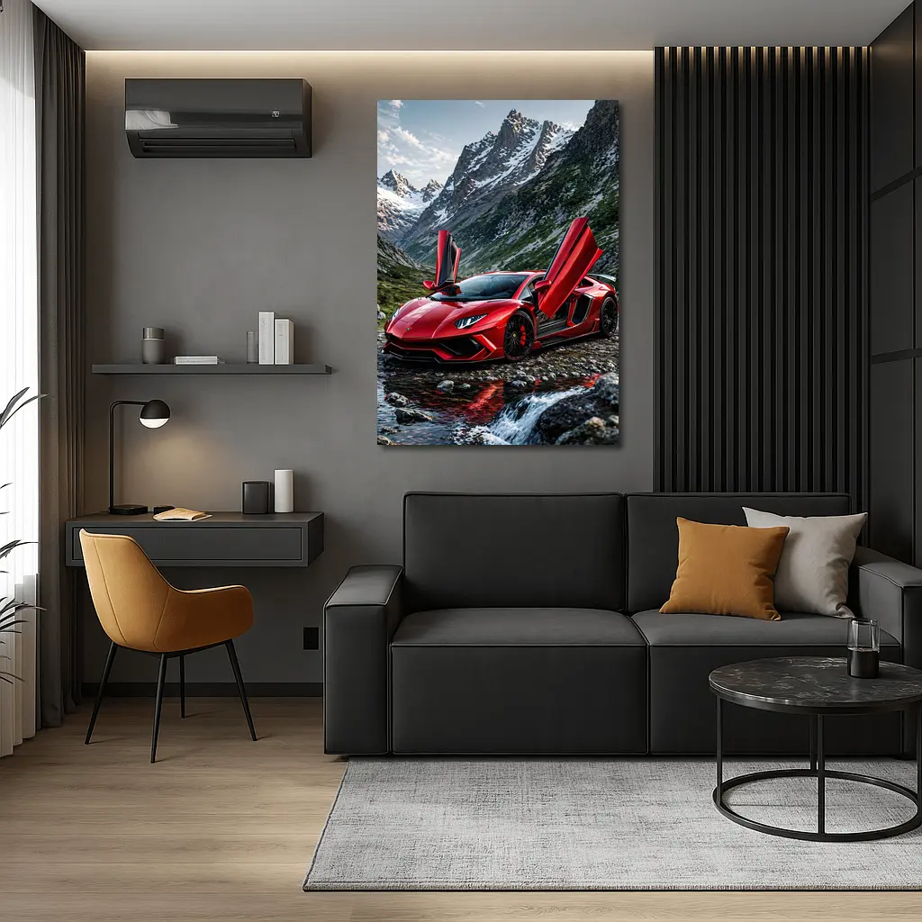 Red Lamborghini Aventador Mountain Alpine Setting – Wall Art