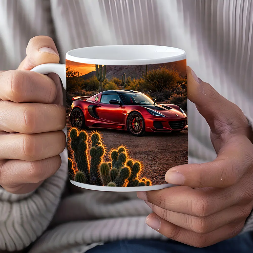 Lotus Exige Red Car Desert Sunset – Mugs