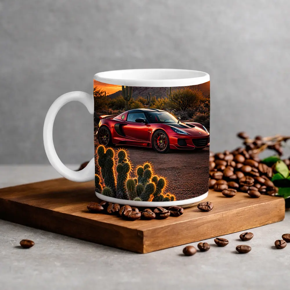 Lotus Exige Red Car Desert Sunset – Mugs