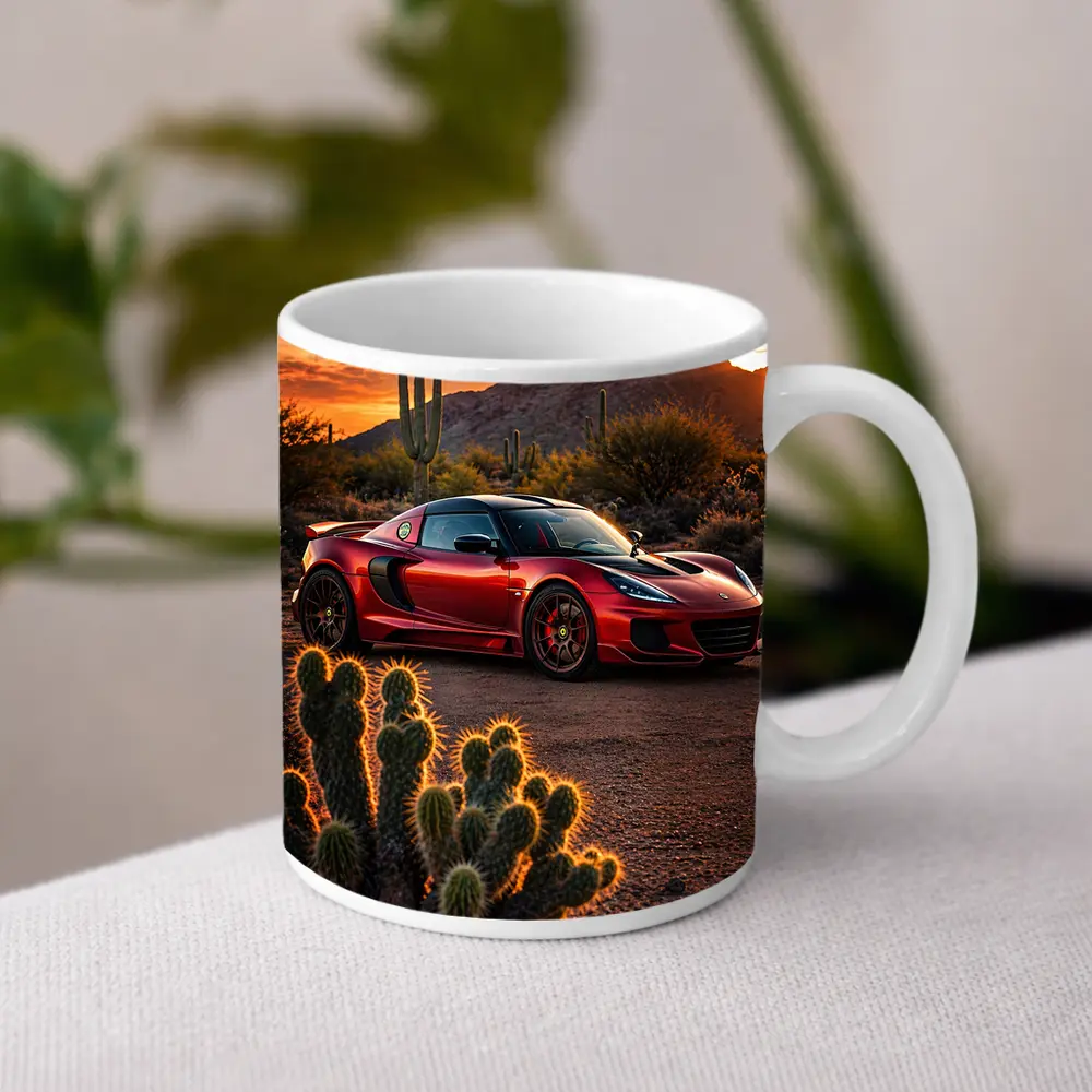 Lotus Exige Red Car Desert Sunset – Mugs