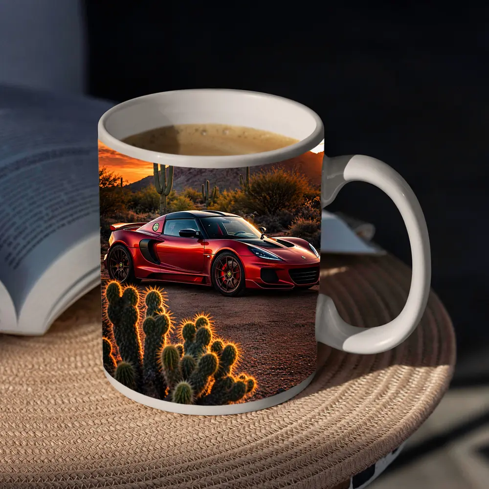 Lotus Exige Red Car Desert Sunset – Mugs