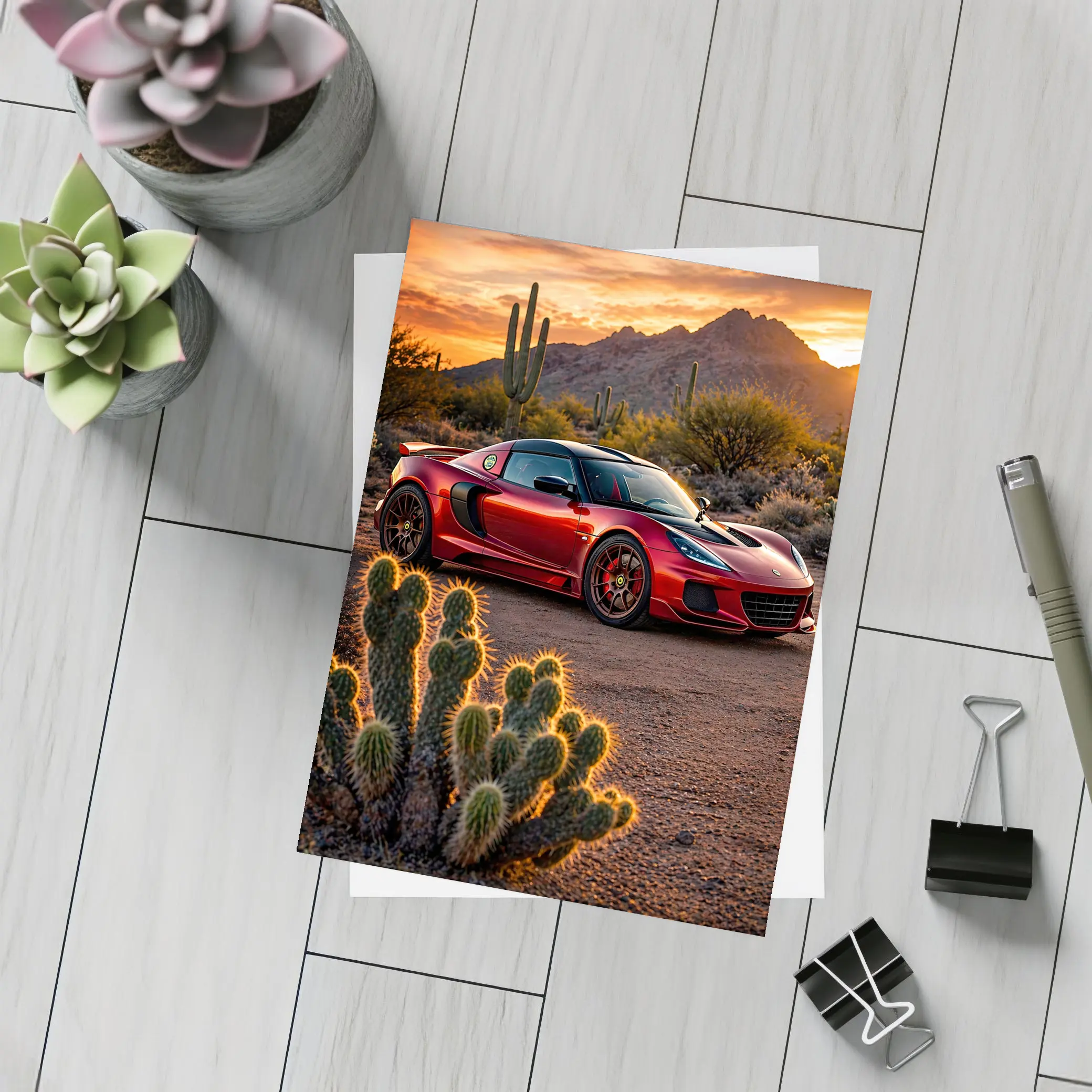 Lotus Exige Red Car Desert Sunset – Postcards