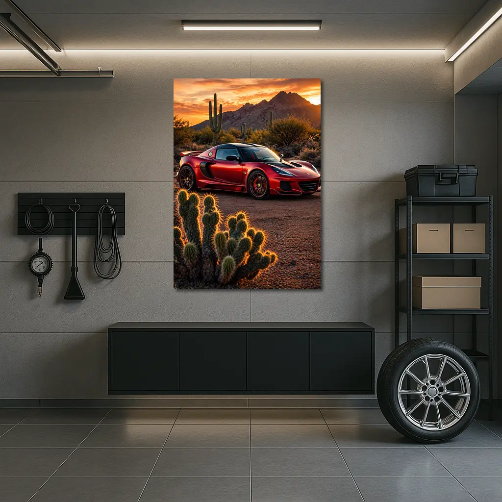 Lotus Exige Red Car Desert Sunset – Wall Art
