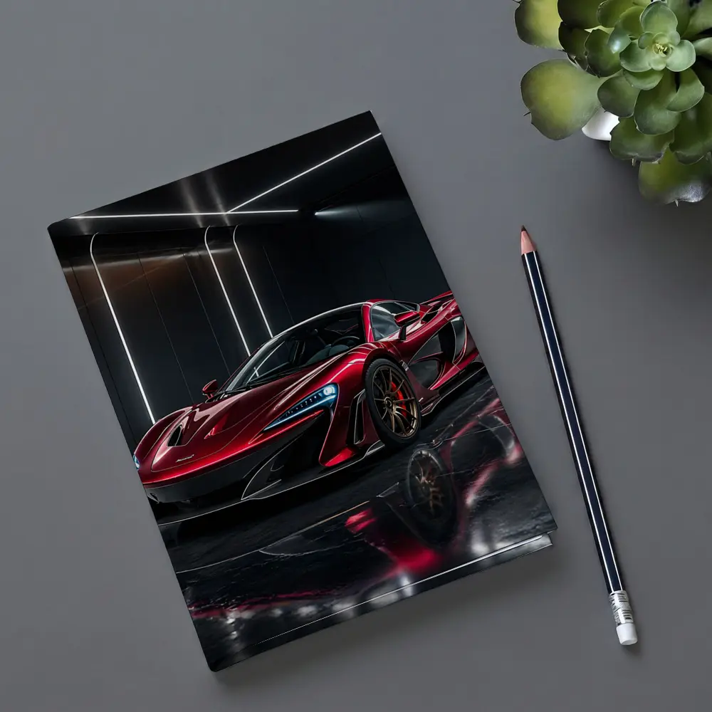 Red McLaren 600LT Dark Showroom Setting – Notebooks