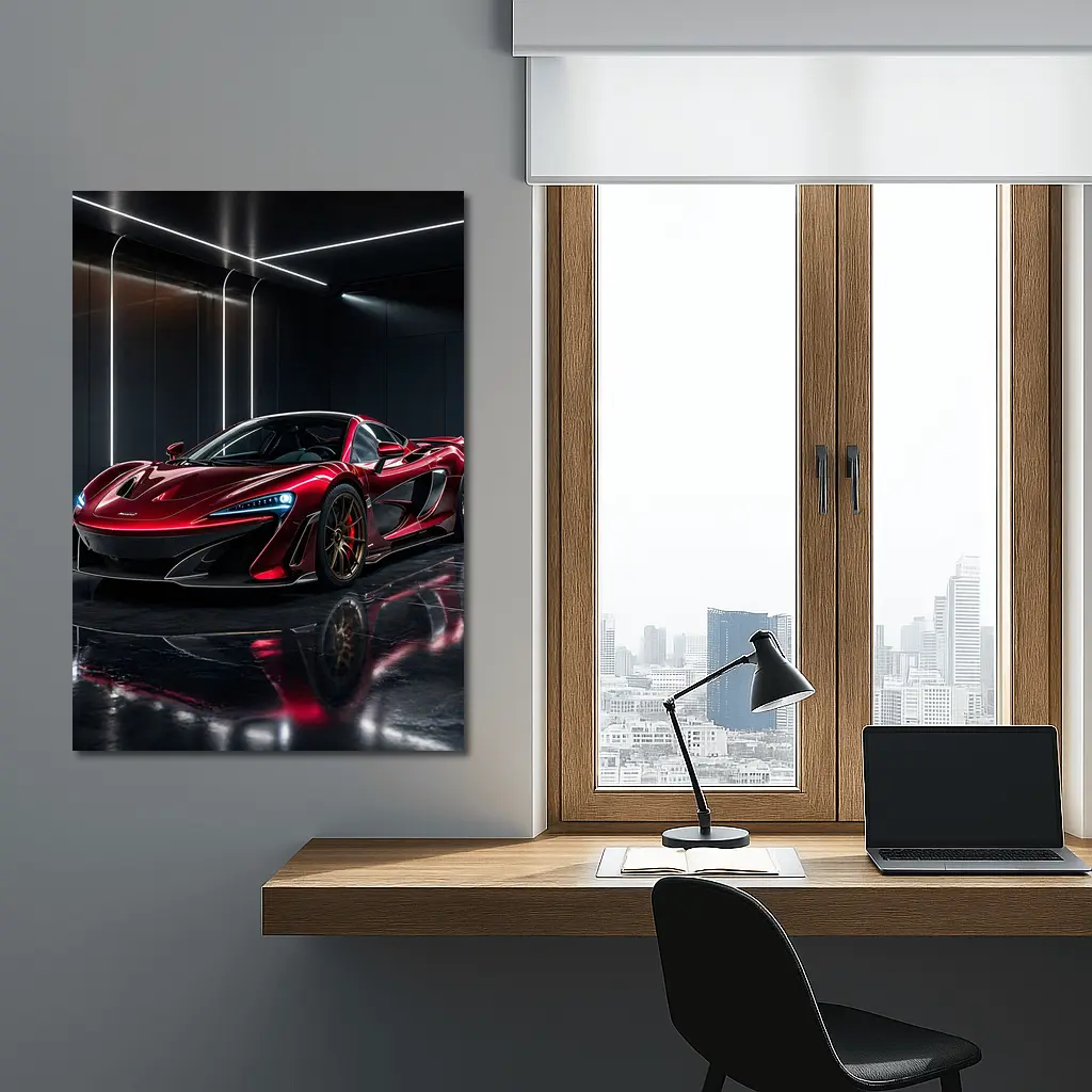 Red McLaren 600LT Dark Showroom Setting – Wall Art