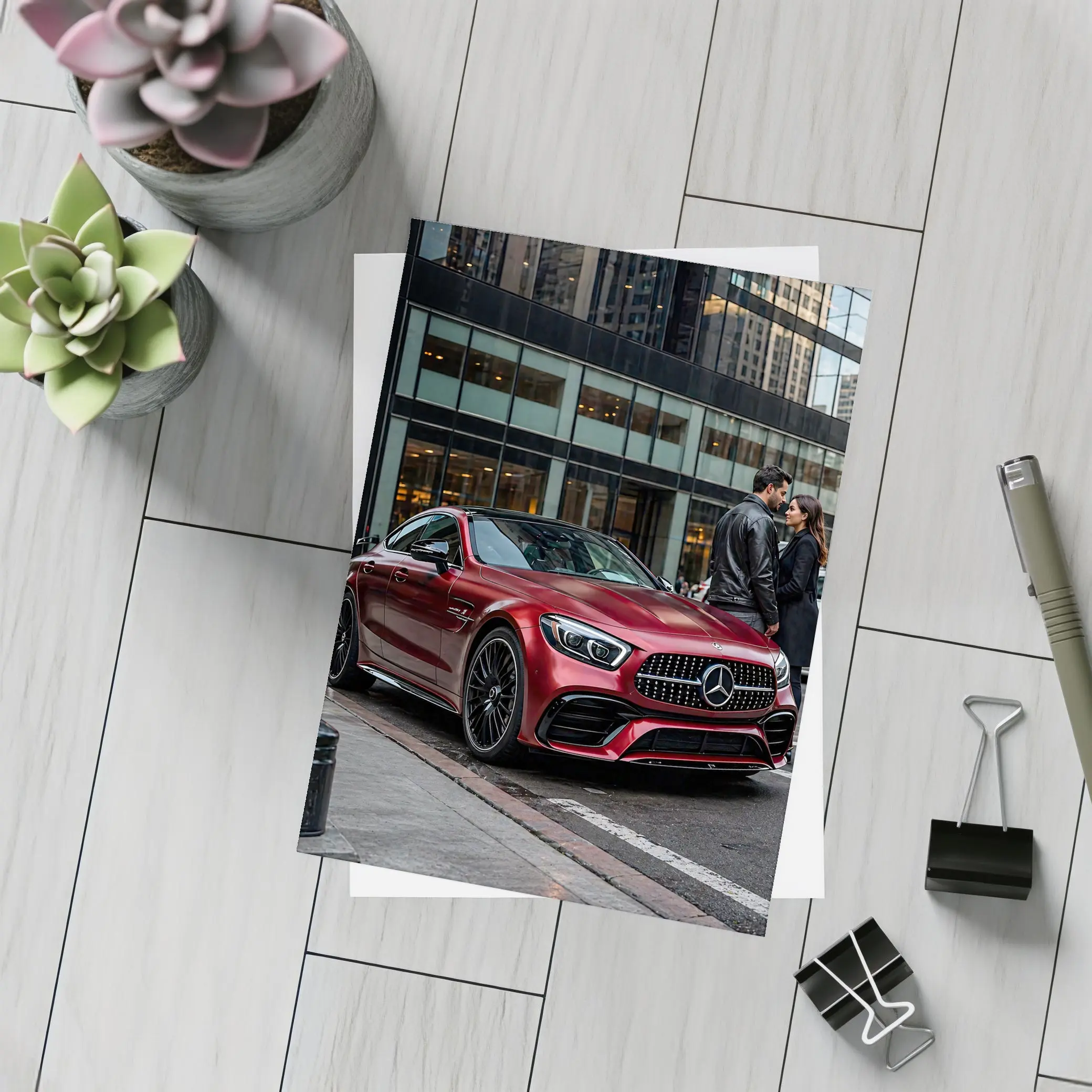 Mercedes AMG GT Red City Street Couple – Postcards