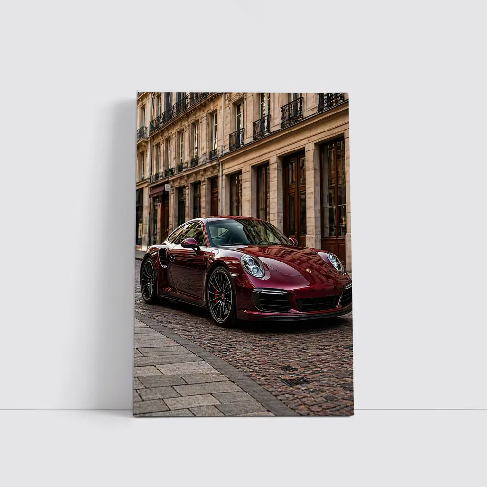Burgundy Porsche 911 Parisian Street Scene – Wall Art