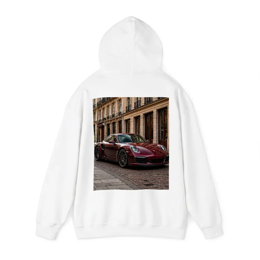 Burgundy Porsche 911 Parisian Street Scene – Hoodies