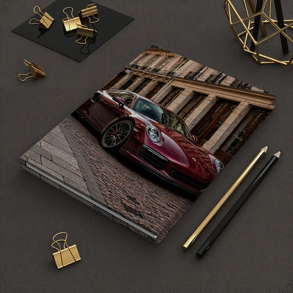 Burgundy Porsche 911 Parisian Street Scene – Notebooks