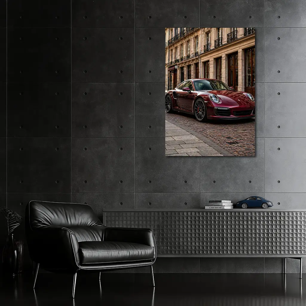 Burgundy Porsche 911 Parisian Street Scene – Wall Art