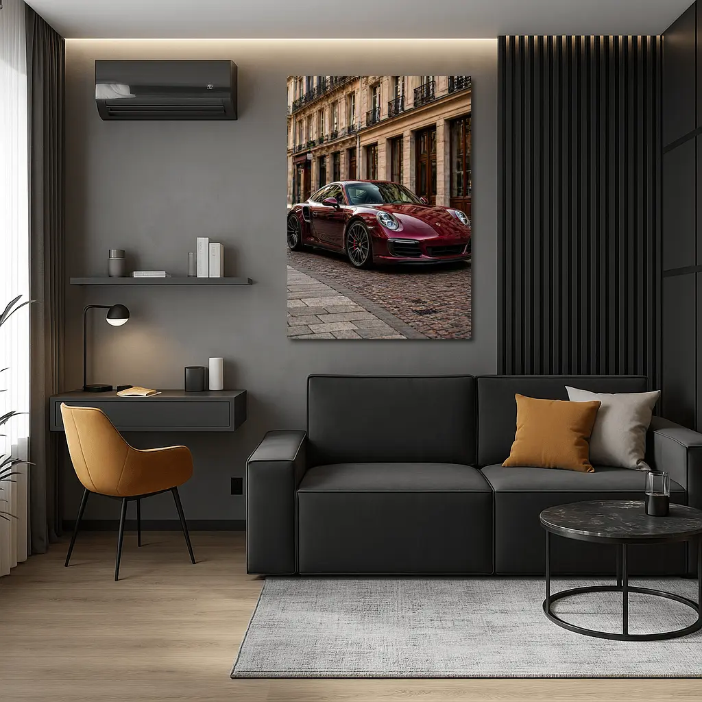 Burgundy Porsche 911 Parisian Street Scene – Wall Art
