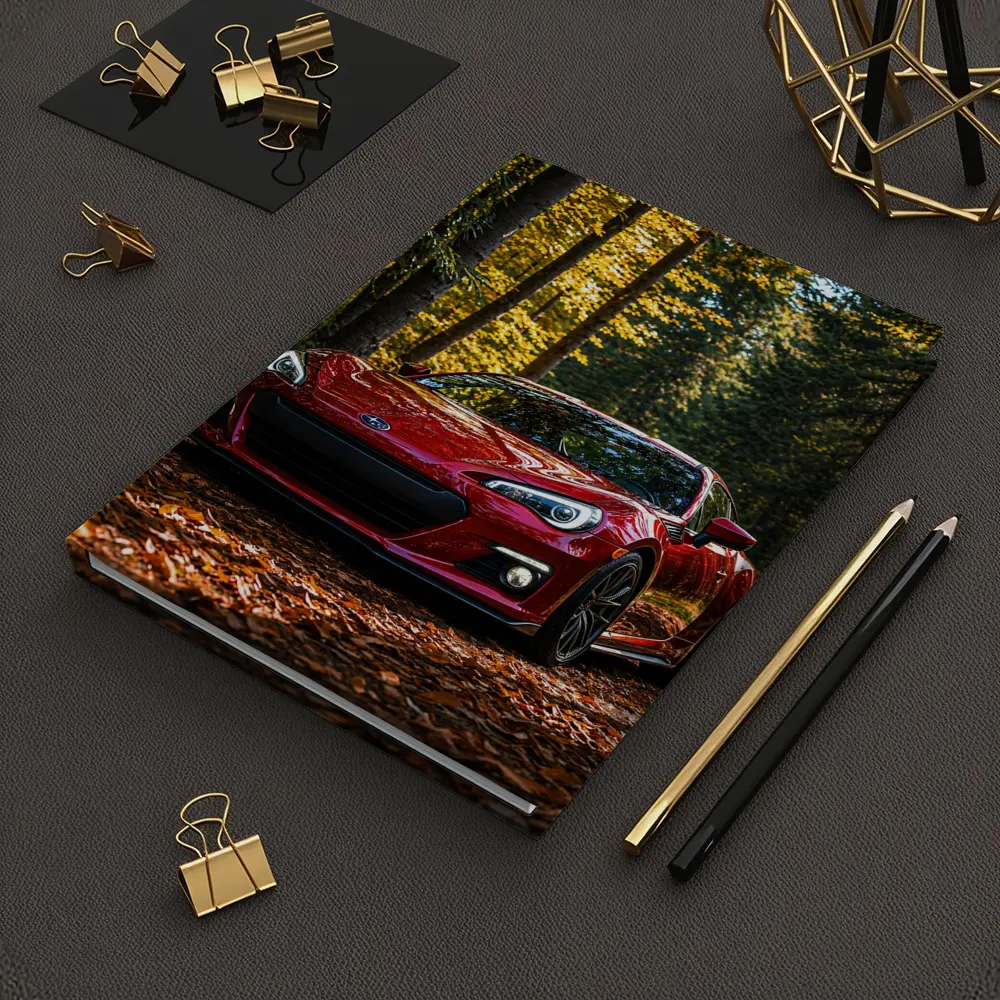 Red Subaru BRZ Parked in Autumn Forest – Notebooks