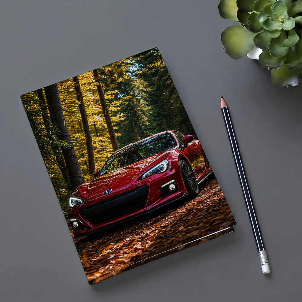 Red Subaru BRZ Parked in Autumn Forest – Notebooks