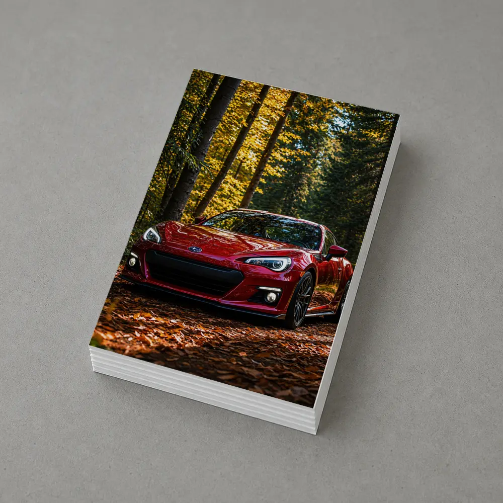 Red Subaru BRZ Parked in Autumn Forest – Postcards