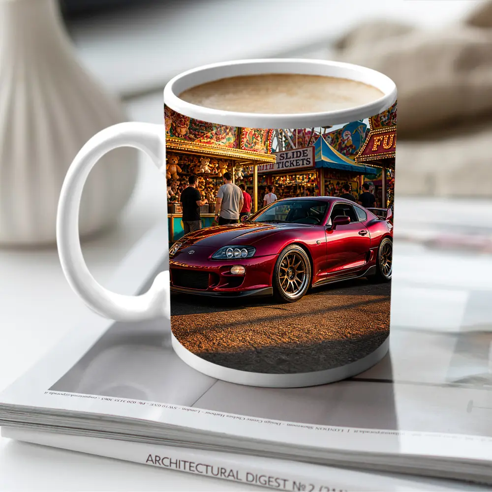 Toyota Supra Red Carnival Fairground Setting – Mugs