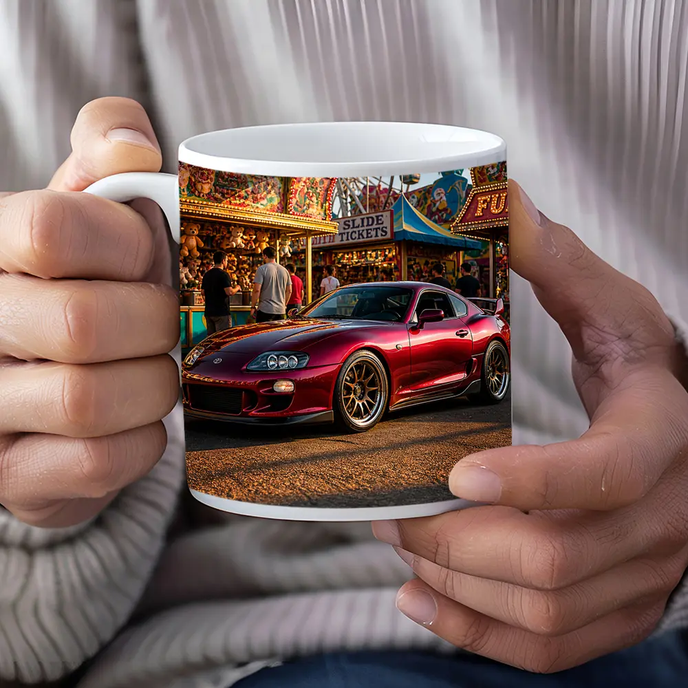 Toyota Supra Red Carnival Fairground Setting – Mugs