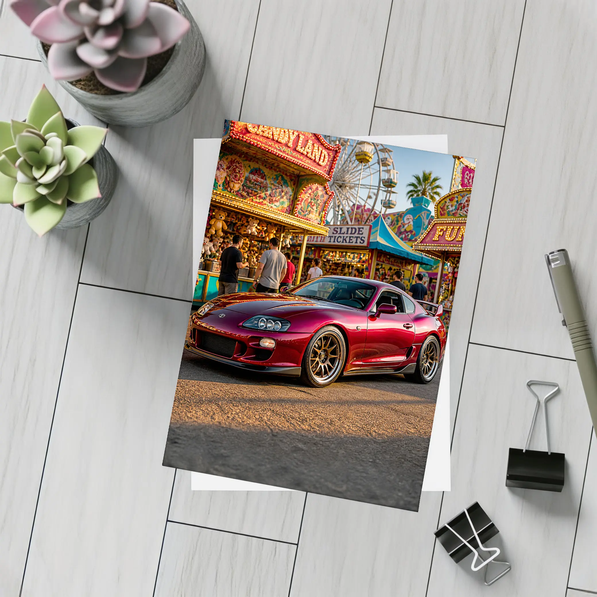 Toyota Supra Red Carnival Fairground Setting – Postcards