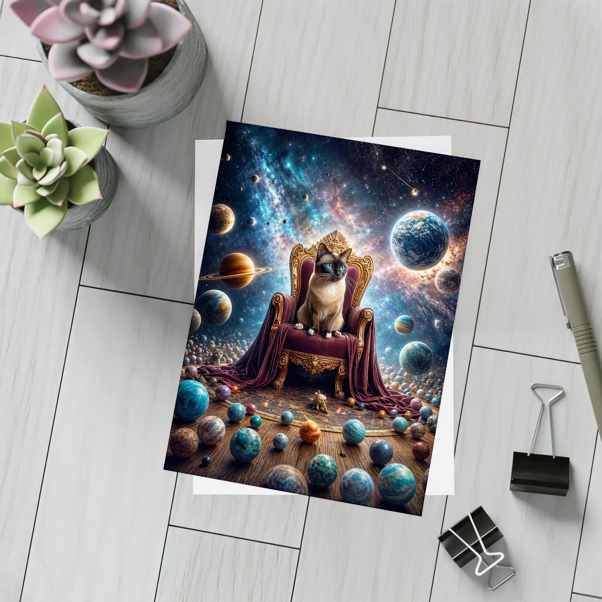 Siamese Cat Ruling Cosmic Galaxy Throne – Postcards