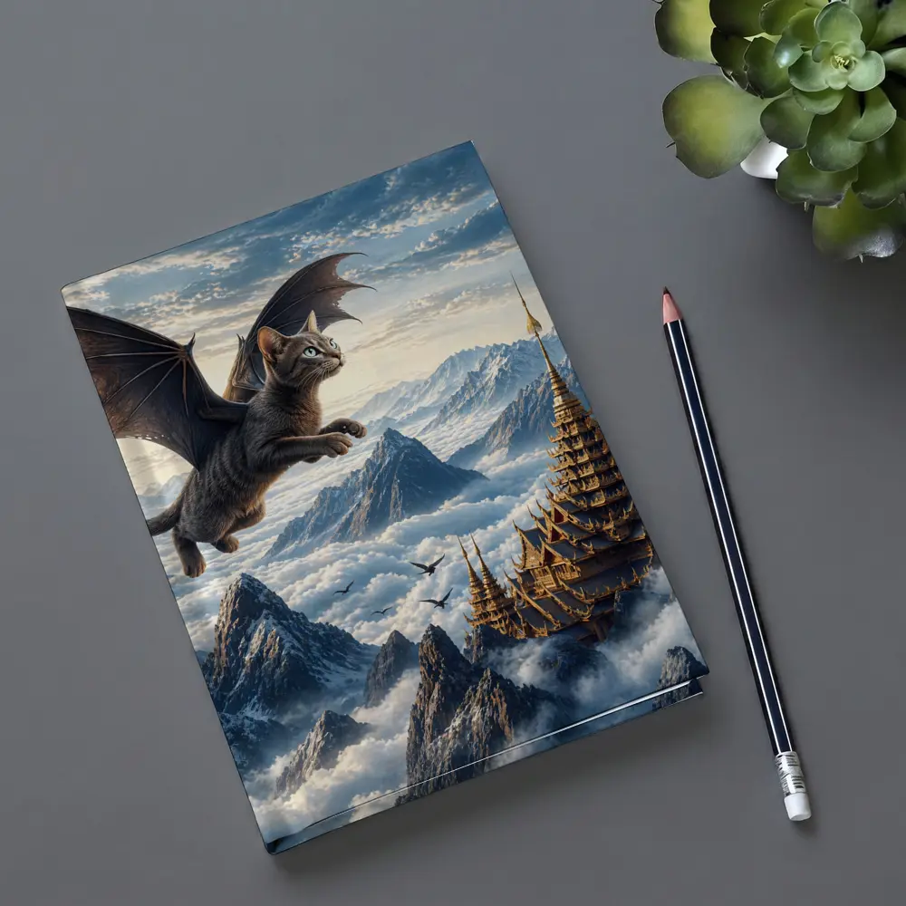 Burmese Dragon Cat Flying Over Mountains – Notebooks