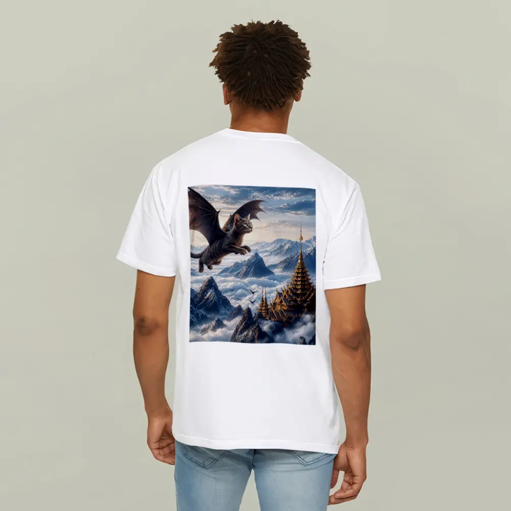 Burmese Dragon Cat Flying Over Mountains – T-Shirts