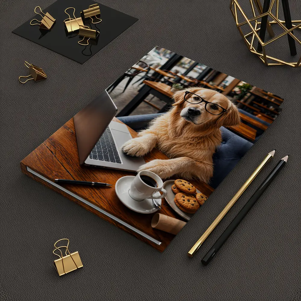 Golden Retriever With Glasses In Cafe – Notebooks