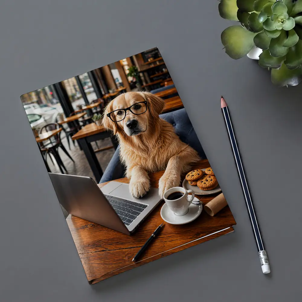 Golden Retriever With Glasses In Cafe – Notebooks