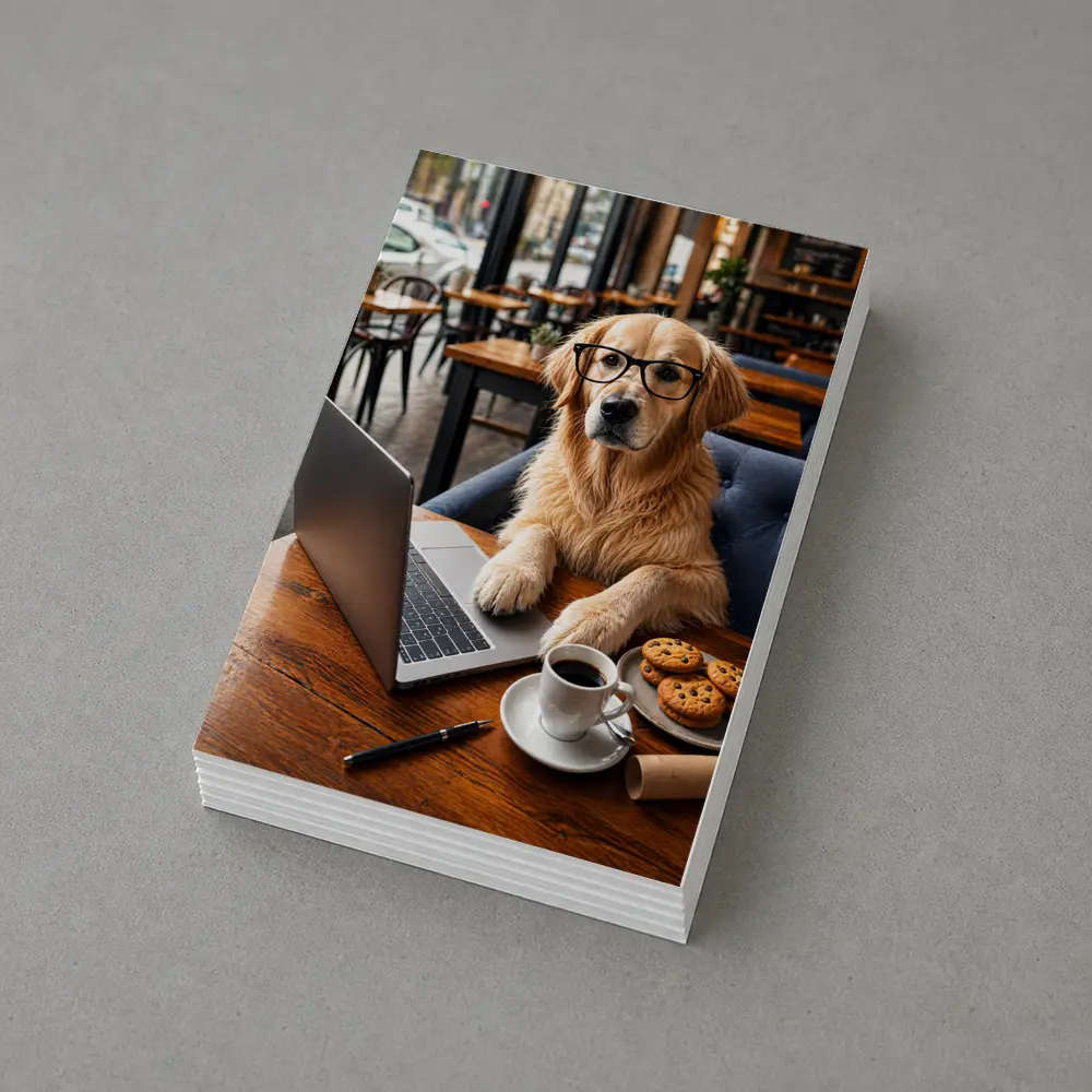 Golden Retriever With Glasses In Cafe – Postcards