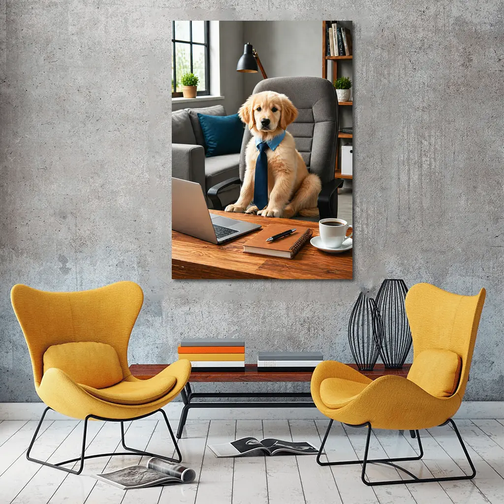 Golden Retriever Puppy Boss Home Office – Wall Art