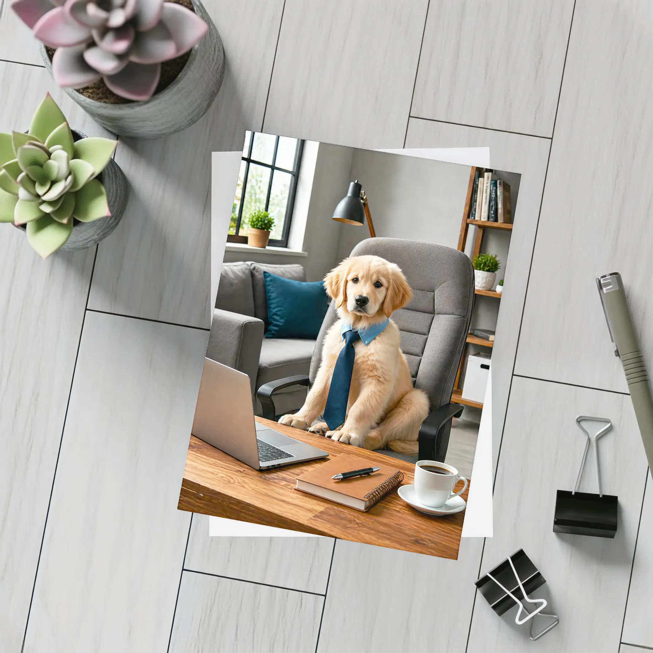 Golden Retriever Puppy Boss Home Office – Postcards