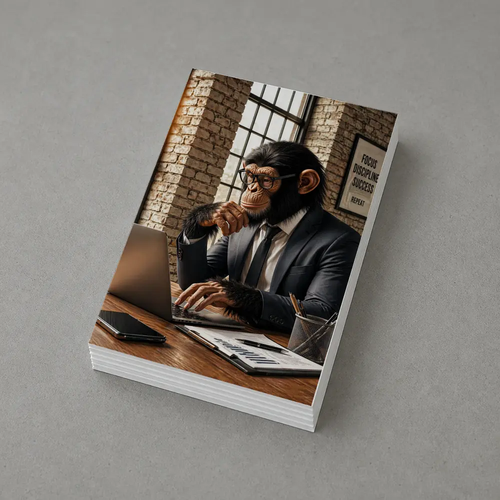 Chimpanzee Boss Working at Office Desk – Postcards