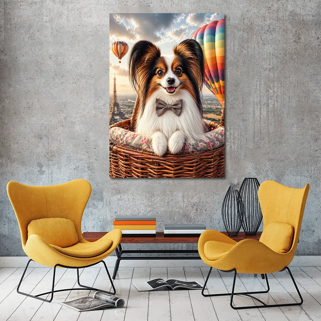 Papillon Dog Hot Air Balloon Paris – Wall Art