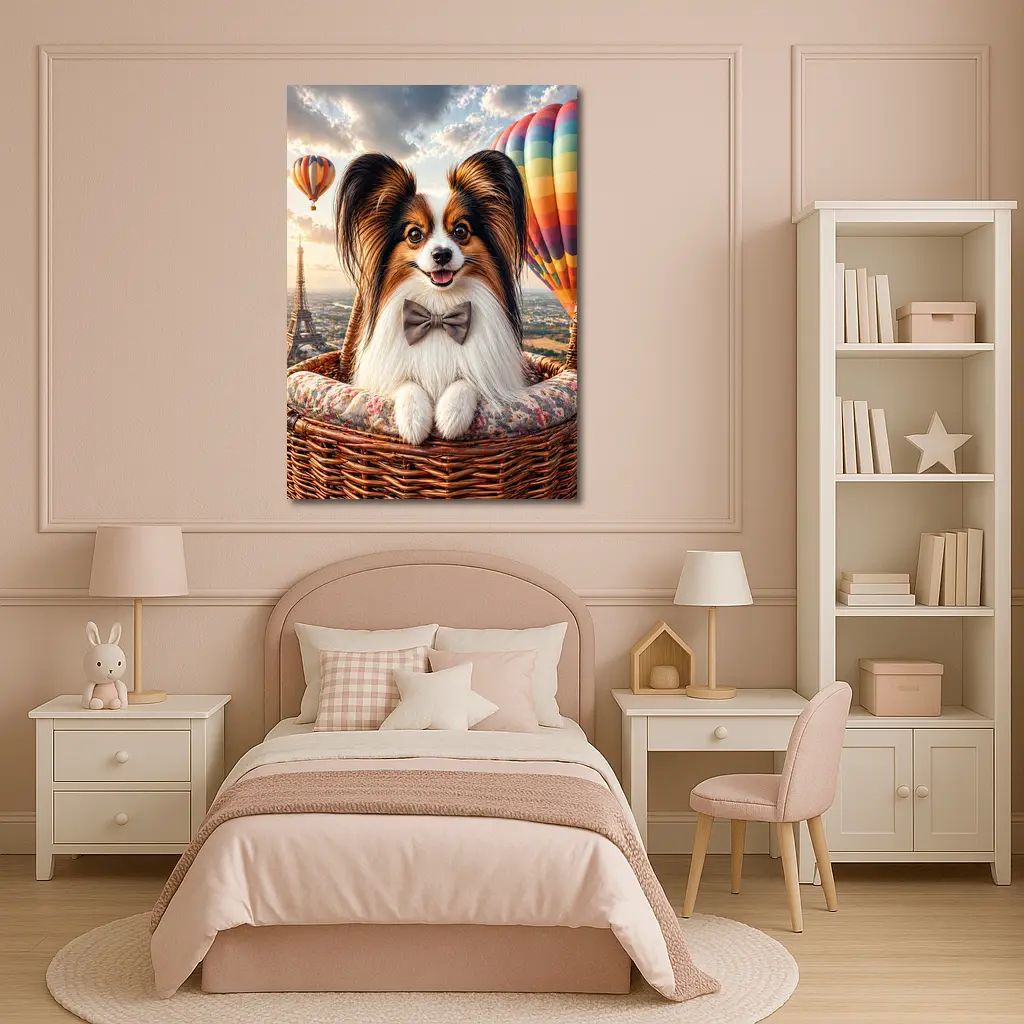 Papillon Dog Hot Air Balloon Paris – Wall Art