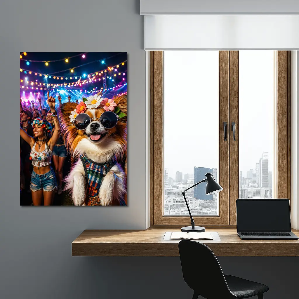 Papillon Dog at Colorful Music Festival – Wall Art